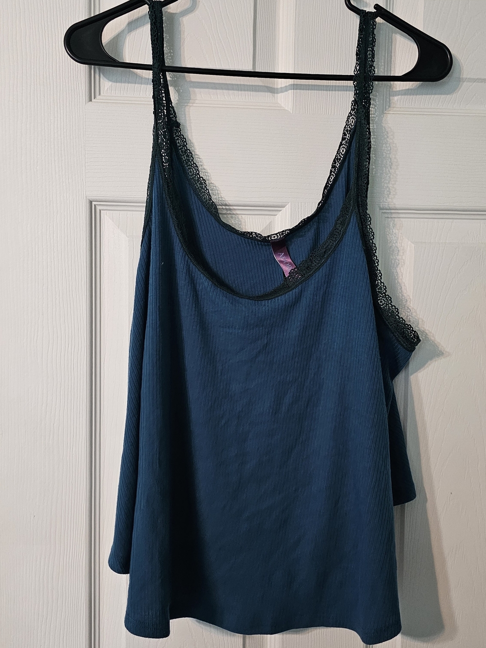 Adore Me Ribbed Camisole with Black Lace - Slate Blue